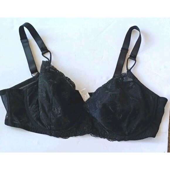 Body Form Bra Sz 40D Black Floral Lace Overlay Mesh Band Underwire Full Coverage - Picture 2 of 6